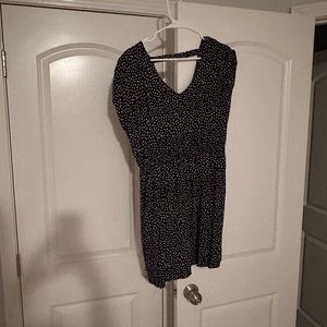 Boutique black shift dress with white polka dots